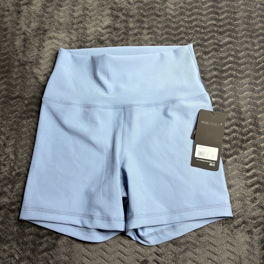 90 Degree by Reflex Blue Workout Bike Shorts Size M High Waist NWT